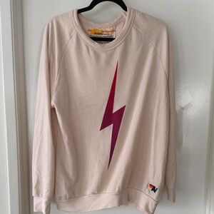 Aviator Nation Light Pink Sweatshirt with Magenta Lightning Bolt